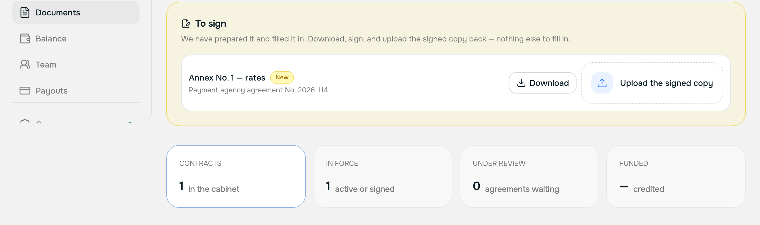 The «Awaiting signature» panel